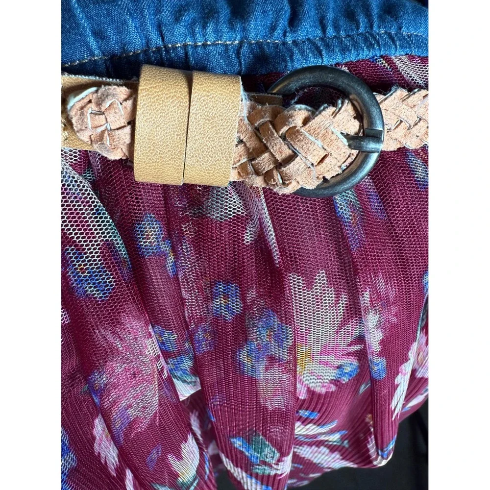 Justice Girls Denim Floral Shirt Dress With Belt Size 10 long sleeve Valentine's